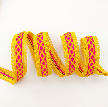 Orange Cotton Fabric Lace Trim with Yellow Thread Embroidery, Trim By 3 Yards, Craft Decorative Ribbon